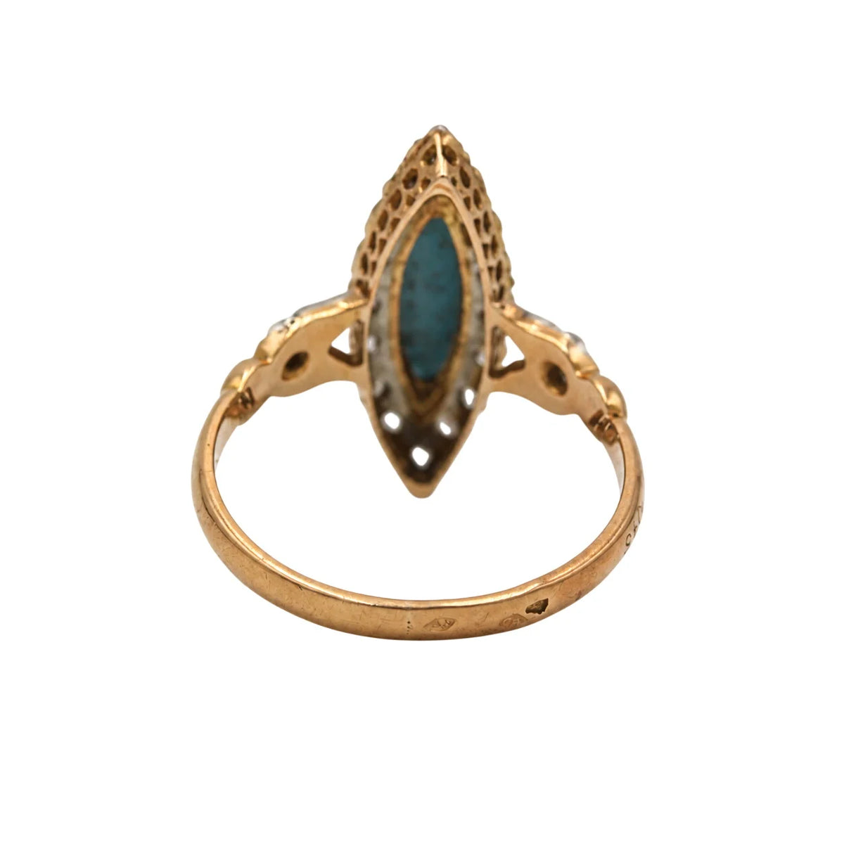 Bague Marquise en or blanc, or rose, turquoise et diamants