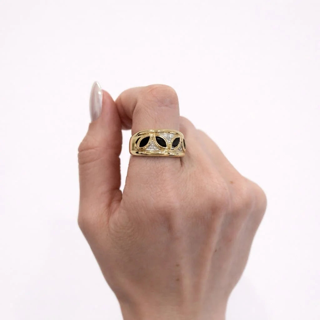 Bague Bandeau en or blanc, or jaune, saphirs et diamants