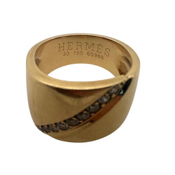Bague Bandeau HERMÈS "Trace" en or jaune et diamants