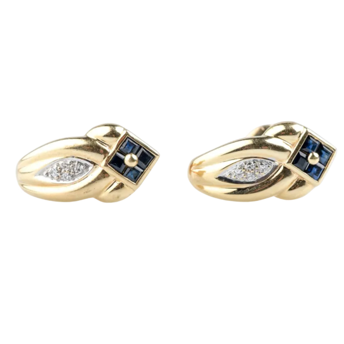 Boucles d’oreilles Puces en or jaune, saphirs et diamants