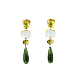 Boucles d'oreilles Pendantes OLE LYNGGAARD Aqua Lotus en or jaune aigue-marine, péridots, tourmalines et serpentines