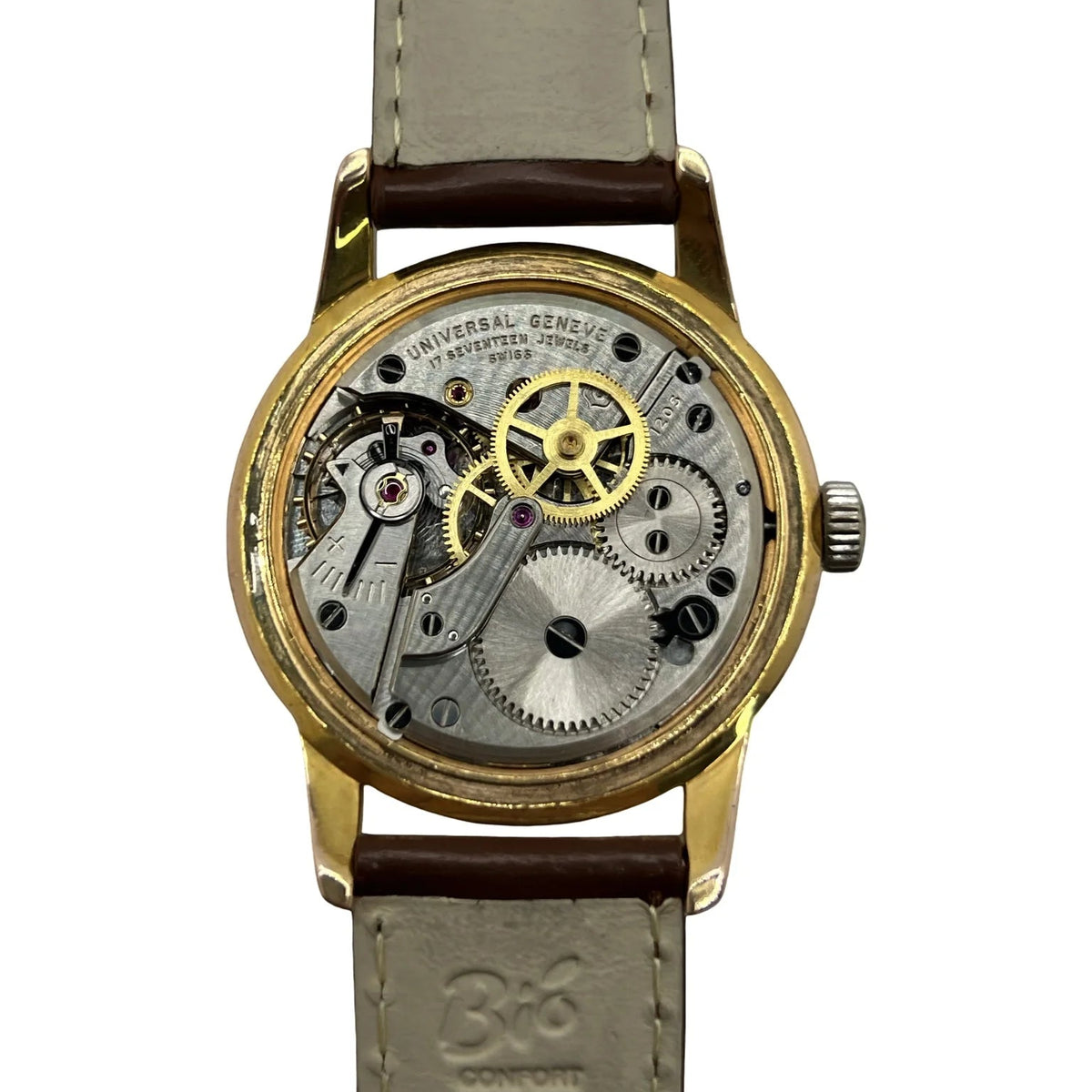 Montre UNIVERSAL GENÈVE plaqué or, acier et cuir