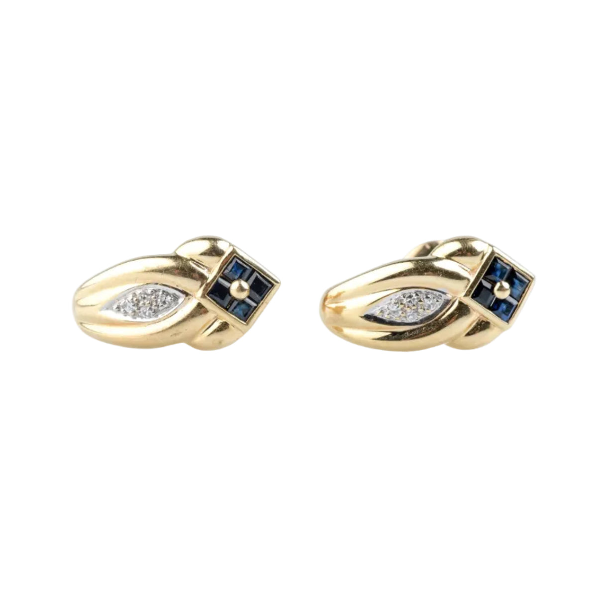 Boucles d’oreilles Puces en or jaune, saphirs et diamants