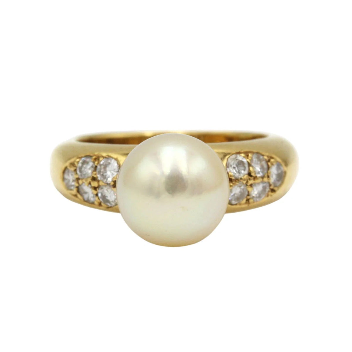 Bague Solitaire en or jaune, perle et diamants