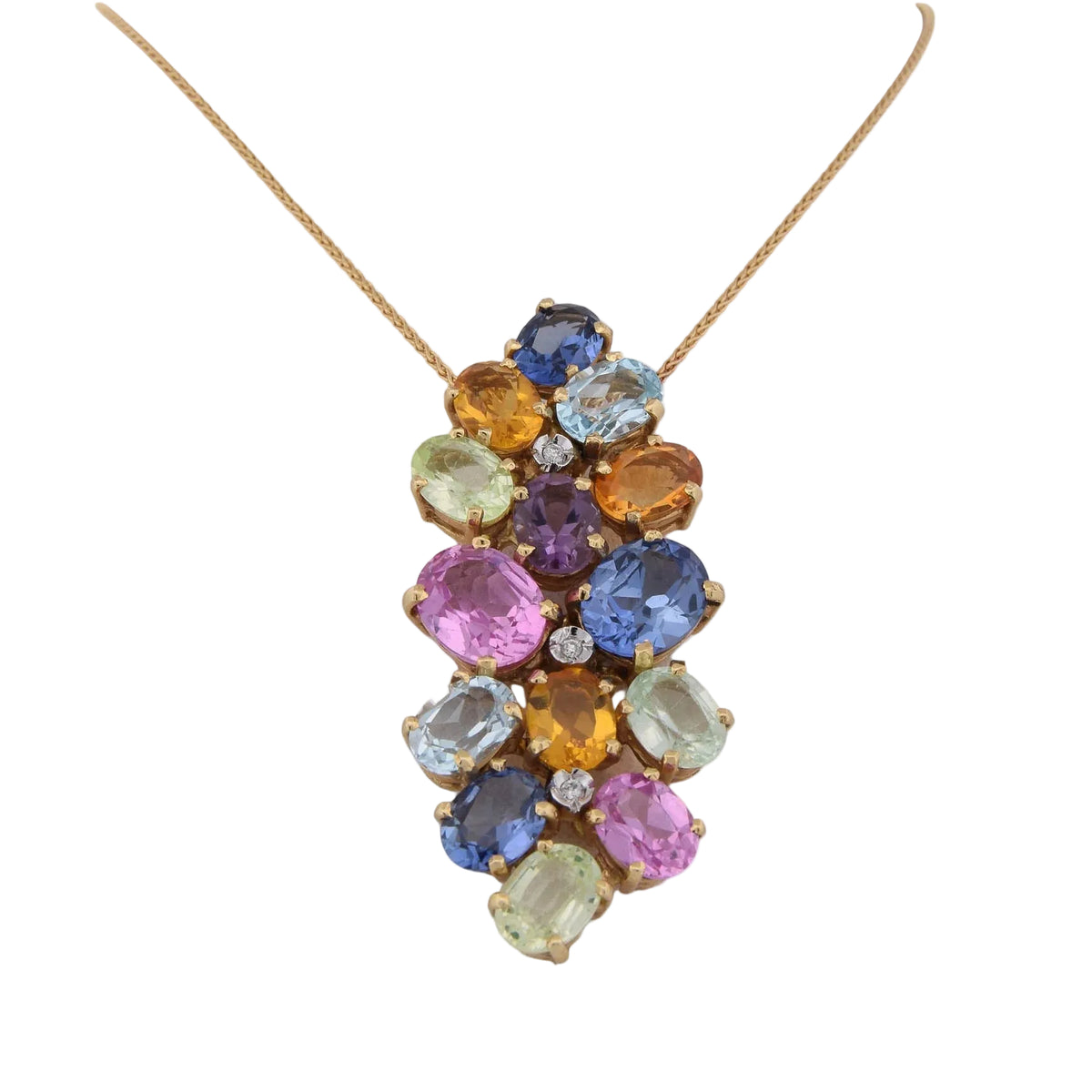 Collier Pendentif TREA en or jaune, aigue-marine, topaze, quartz citrine, tourmaline, aventurine et diamants