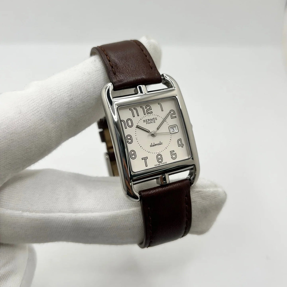 Montre HERMÈS Cape Cod en acier inoxydable et cuir