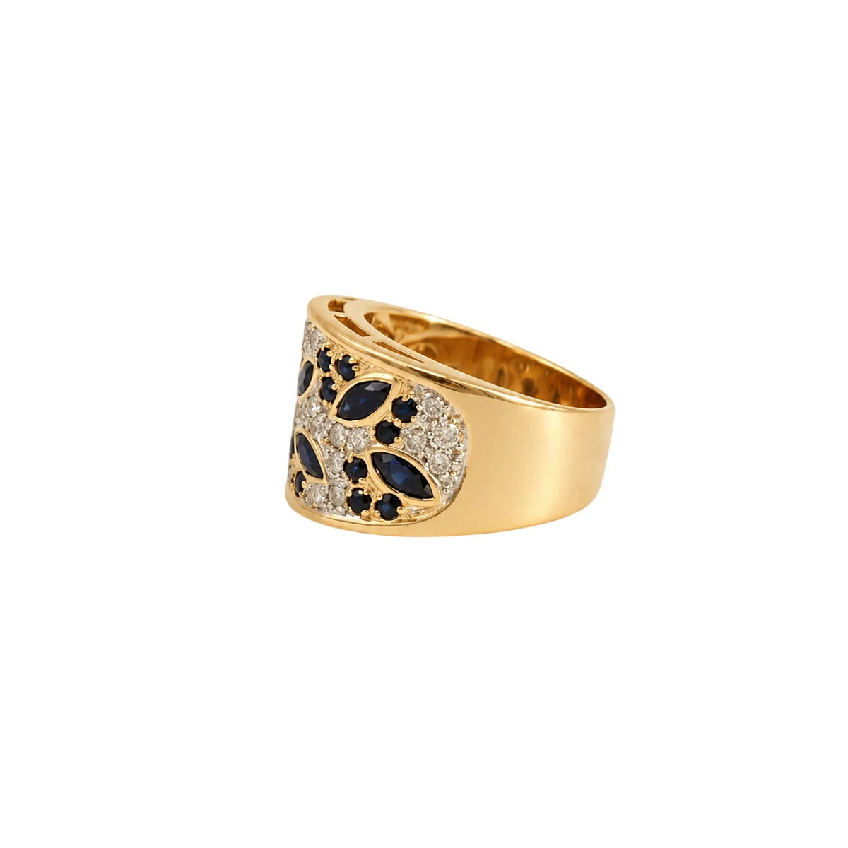 Bague Bandeau en or jaune, saphirs et diamants
