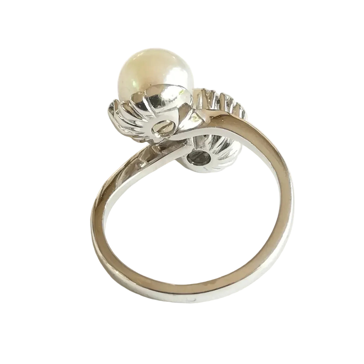 Bague Toi & Moi en or blanc, perles et diamants