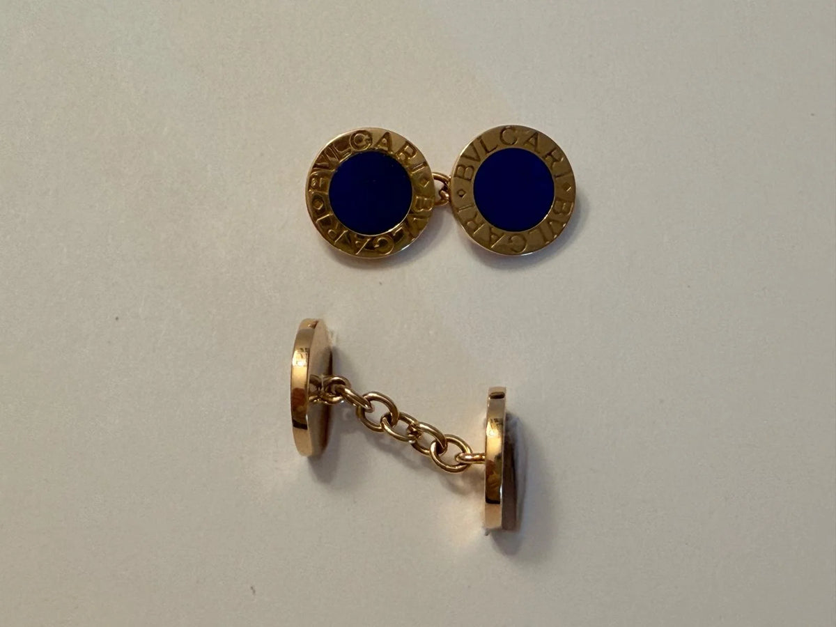 Boutons de manchette BULGARI en or jaune et lapis-lazuli