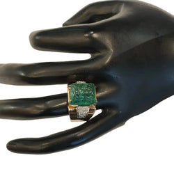 Bague tank en en or blanc, or rose, émeraude et diamants