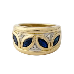Bague Bandeau en or blanc, or jaune, saphirs et diamants