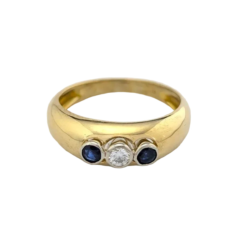 Bague Trilogie en or jaune, saphirs et diamant