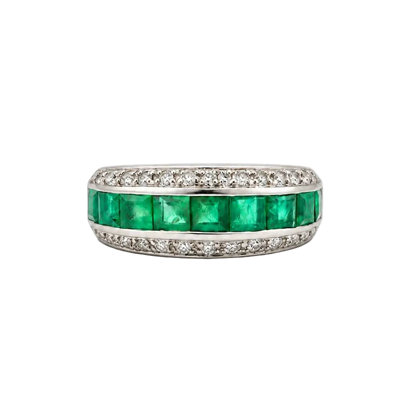 Bague Bandeau en or blanc, émeraudes et diamants