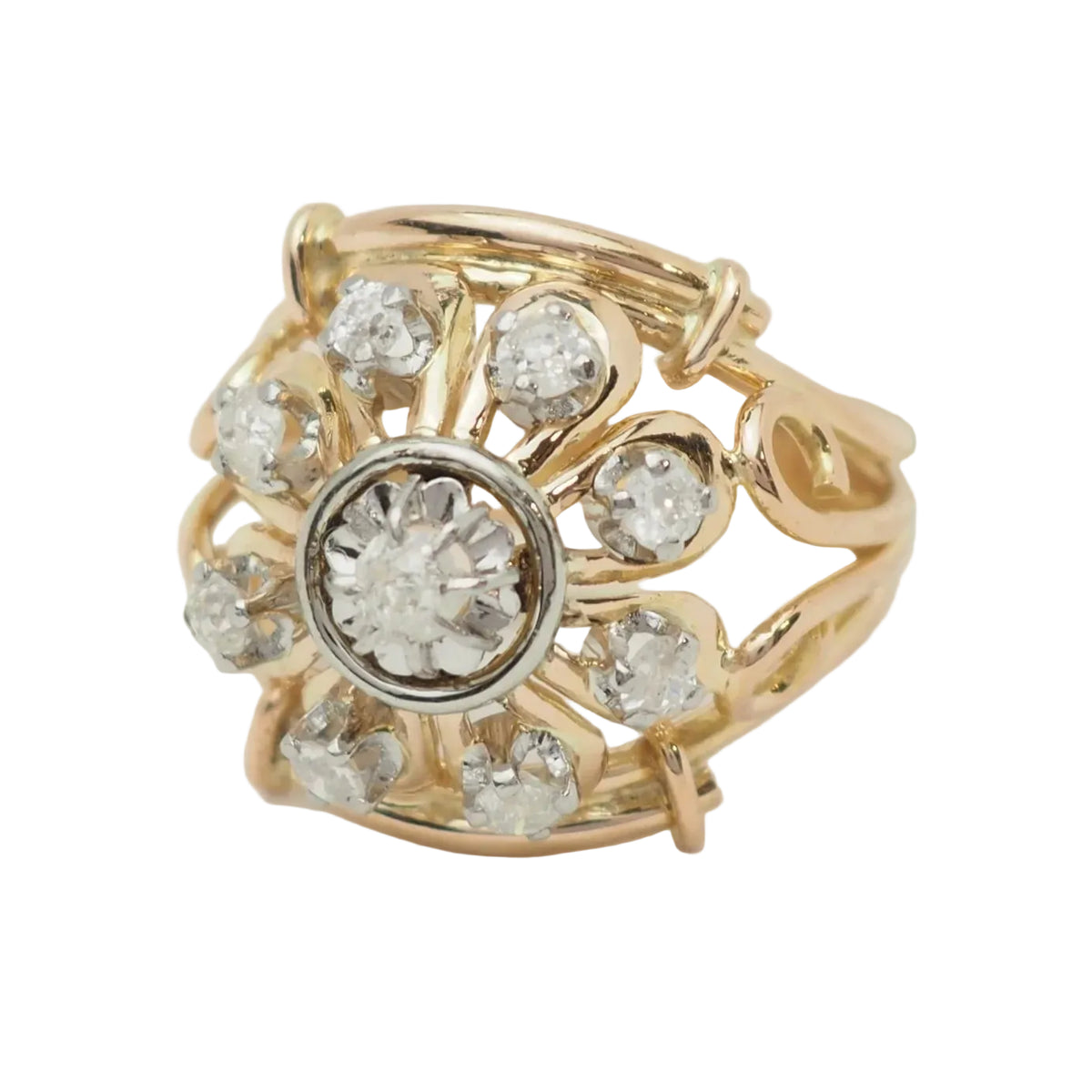 Bague Tank en or jaune, platine et diamants