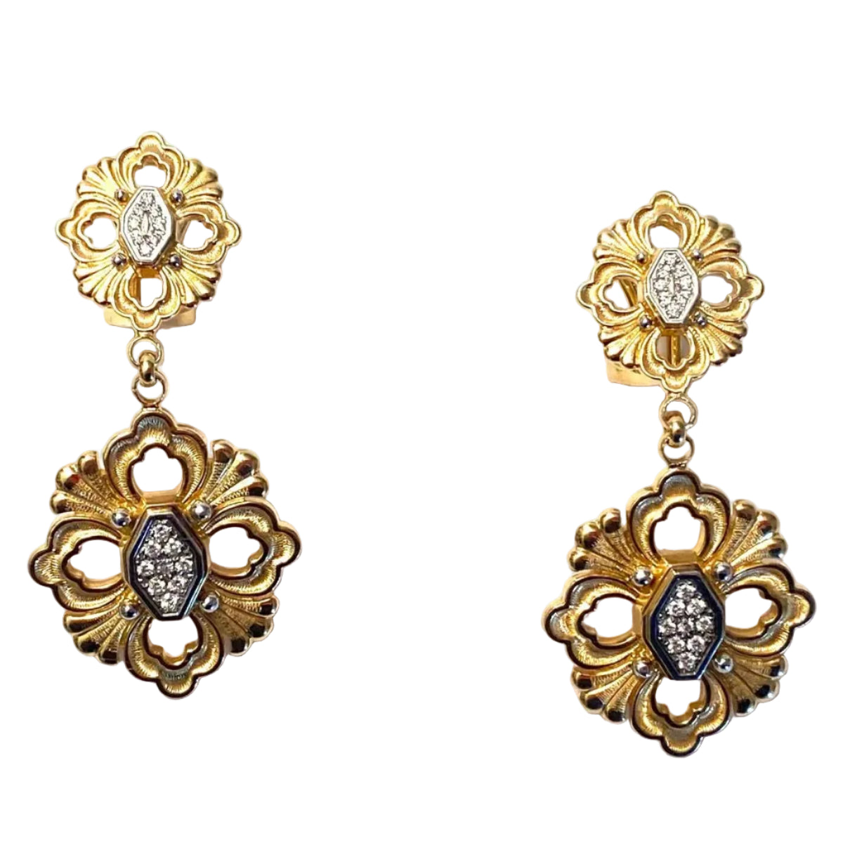 Boucles d'oreilles Pendantes BUCCELLATI "Opéra" en or blanc, or jaune et diamants