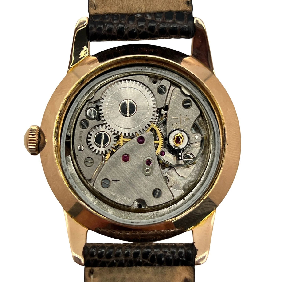 Montre BREITLING "Genève" plaqué or rose, acier et cuir