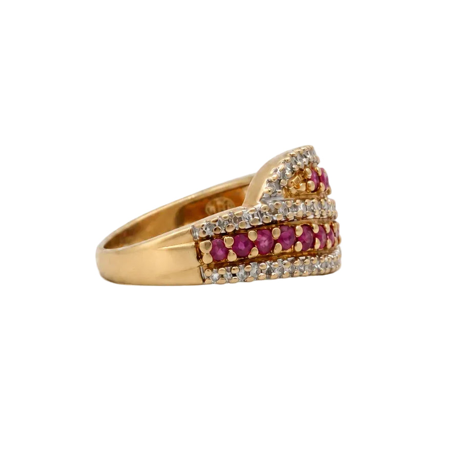 Bague Toi & Moi en or jaune, rubis et diamants