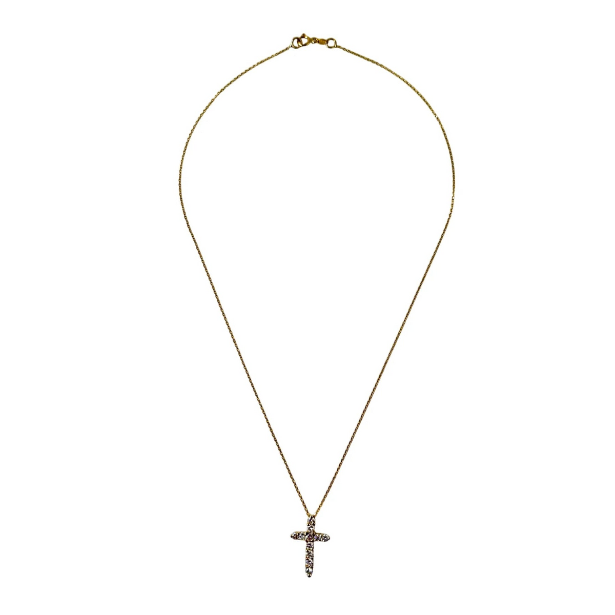 Collier Pendentif Croix en or jaune et diamants