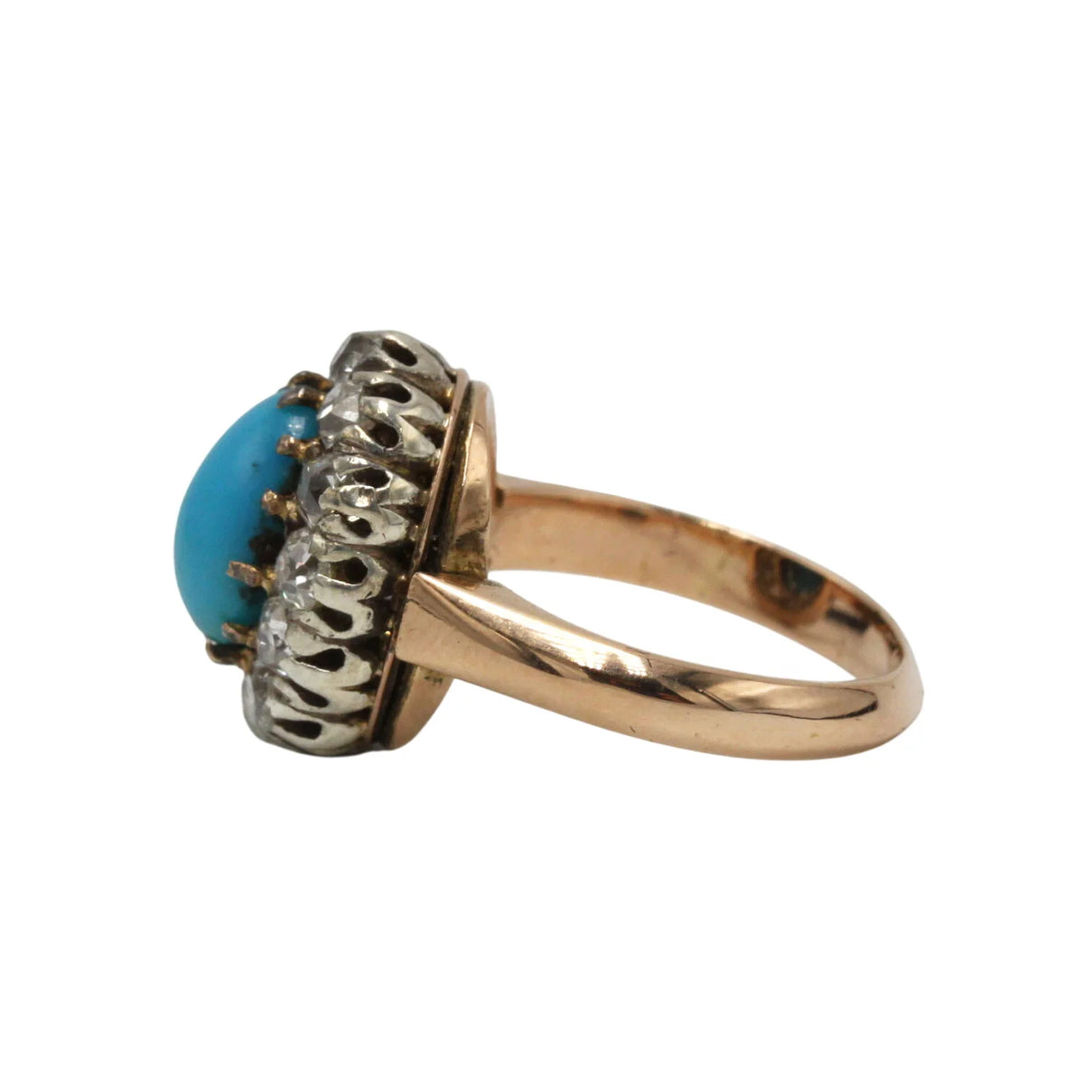Bague Pompadour en or rose, turquoise et diamants