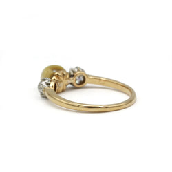 Bague Trilogie en or jaune, perle et diamants