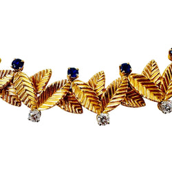 Collier Ras de Cou VAN CLEEF & ARPELS Feuilles en or jaune, saphirs et diamants