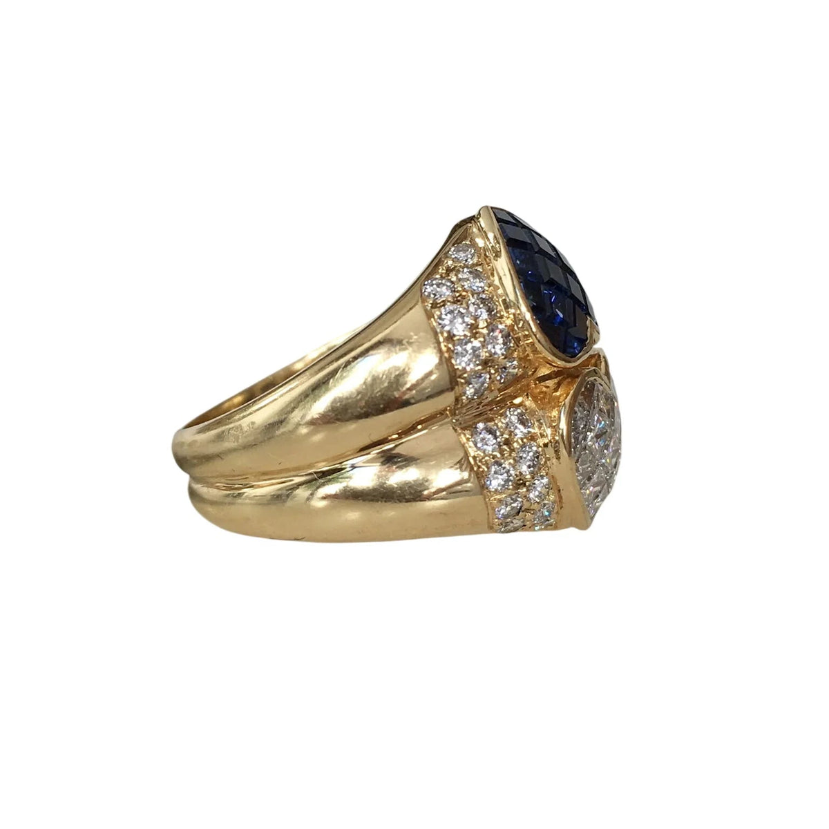 Bague Toi & Moi en or jaune, saphirs et diamants