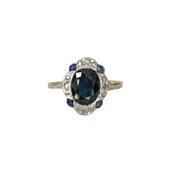 Bague Art-Déco en or jaune 18K et platine saphir et diamants