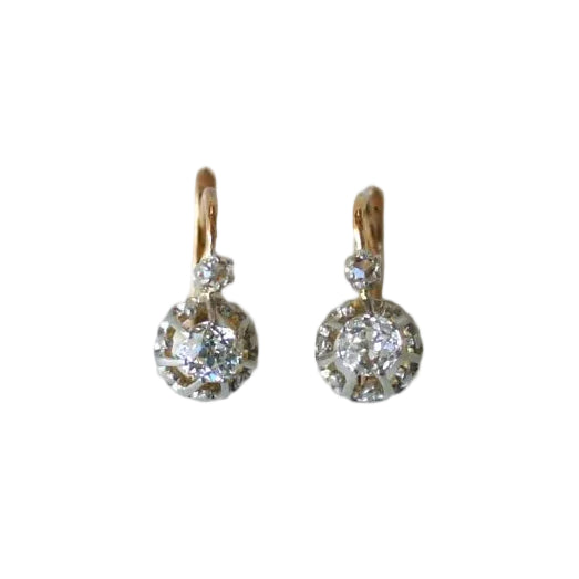 Boucles d'oreilles Dormeuses en or rose, platine et diamants