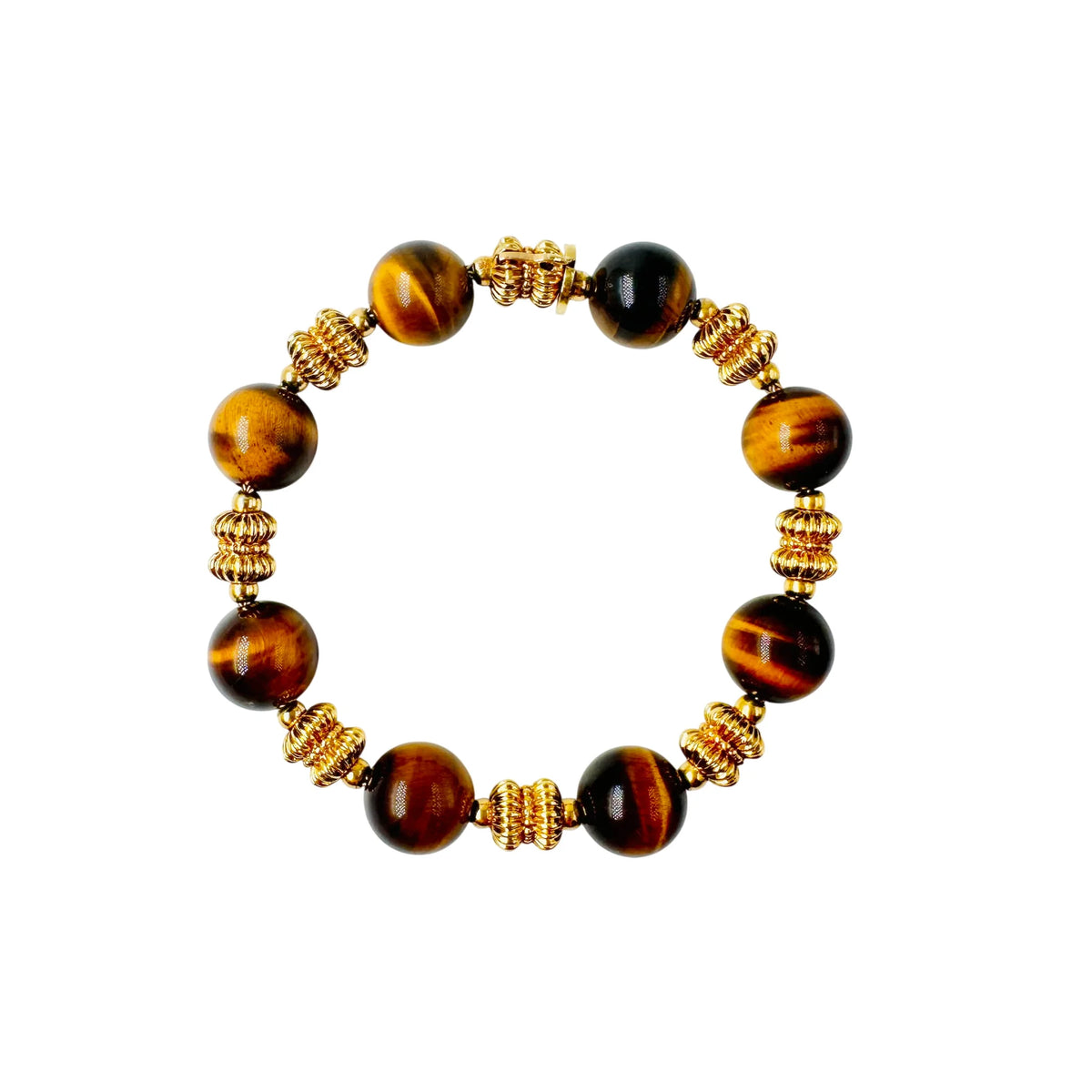 Bracelet O.J. PERRIN en or jaune et perles d'oeil de tigre