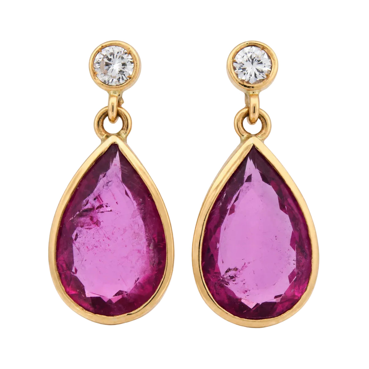 Boucles d'oreilles Pendantes en or jaune, tourmalines et diamants