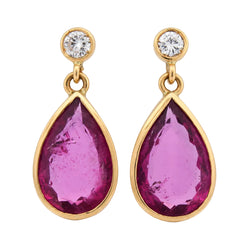 Boucles d'oreilles Pendantes en or jaune, tourmalines et diamants