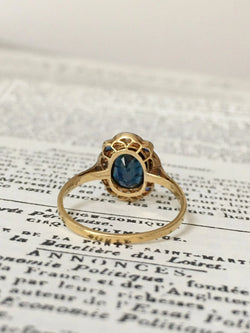 Bague Art-Déco en or jaune 18K et platine saphir et diamants