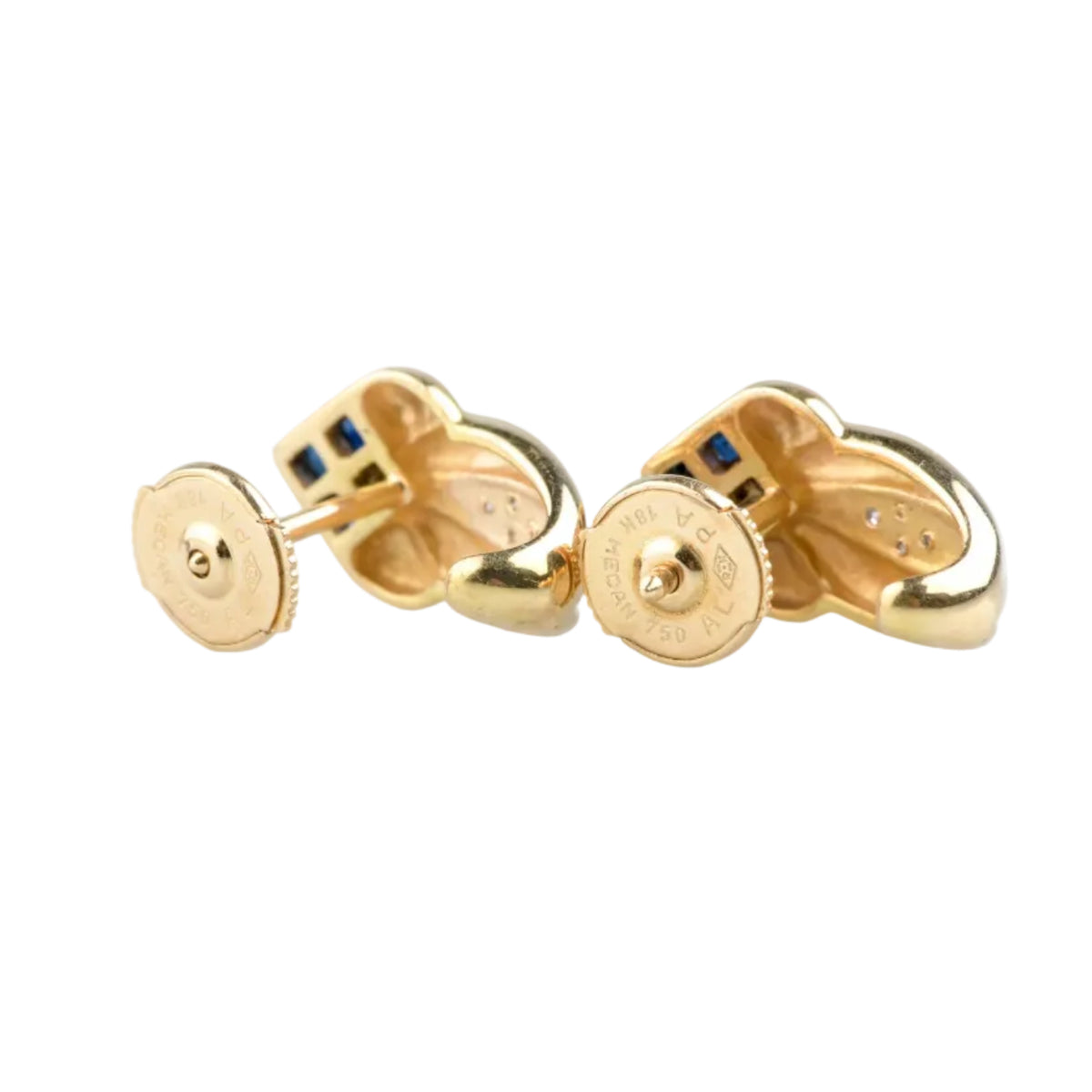 Boucles d’oreilles Puces en or jaune, saphirs et diamants