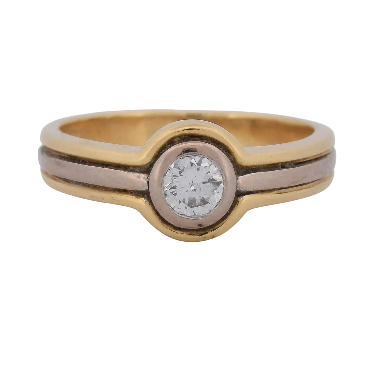 Bague Solitaire en or jaune, or rose et diamant