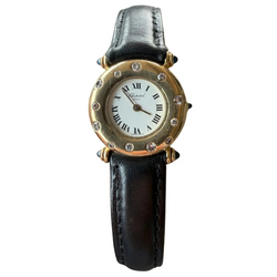 Montre CHOPARD "Classic" en or jaune, cuir, saphir et diamants