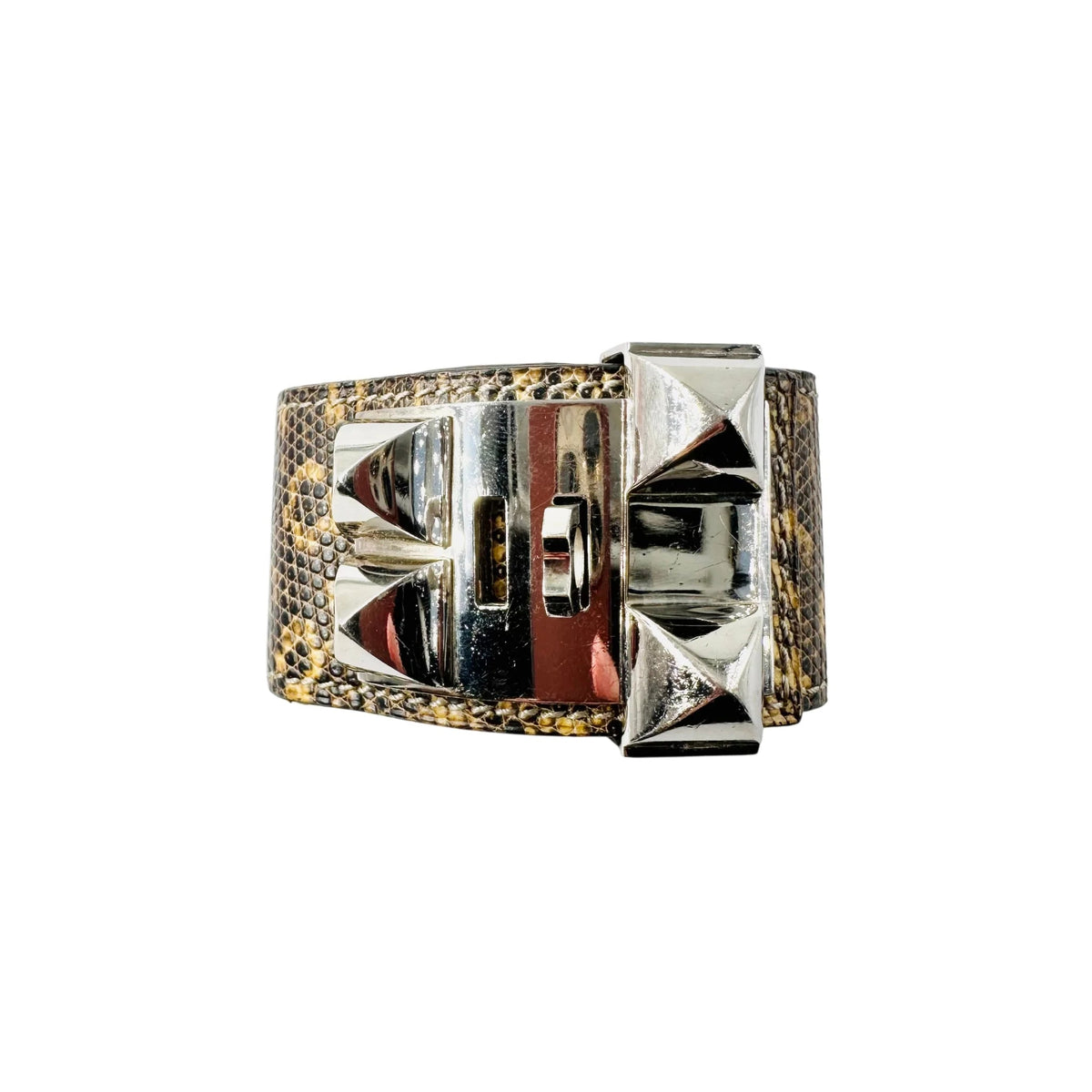 Bracelet Manchette HERMÈS "Collier de chien" en cuir et acier