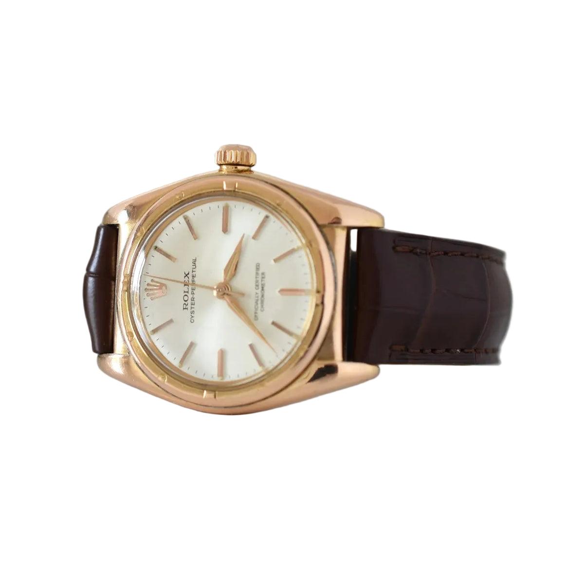 Montre ROLEX "Perpetual Ovetto Bubbleback" en or rose et cuir