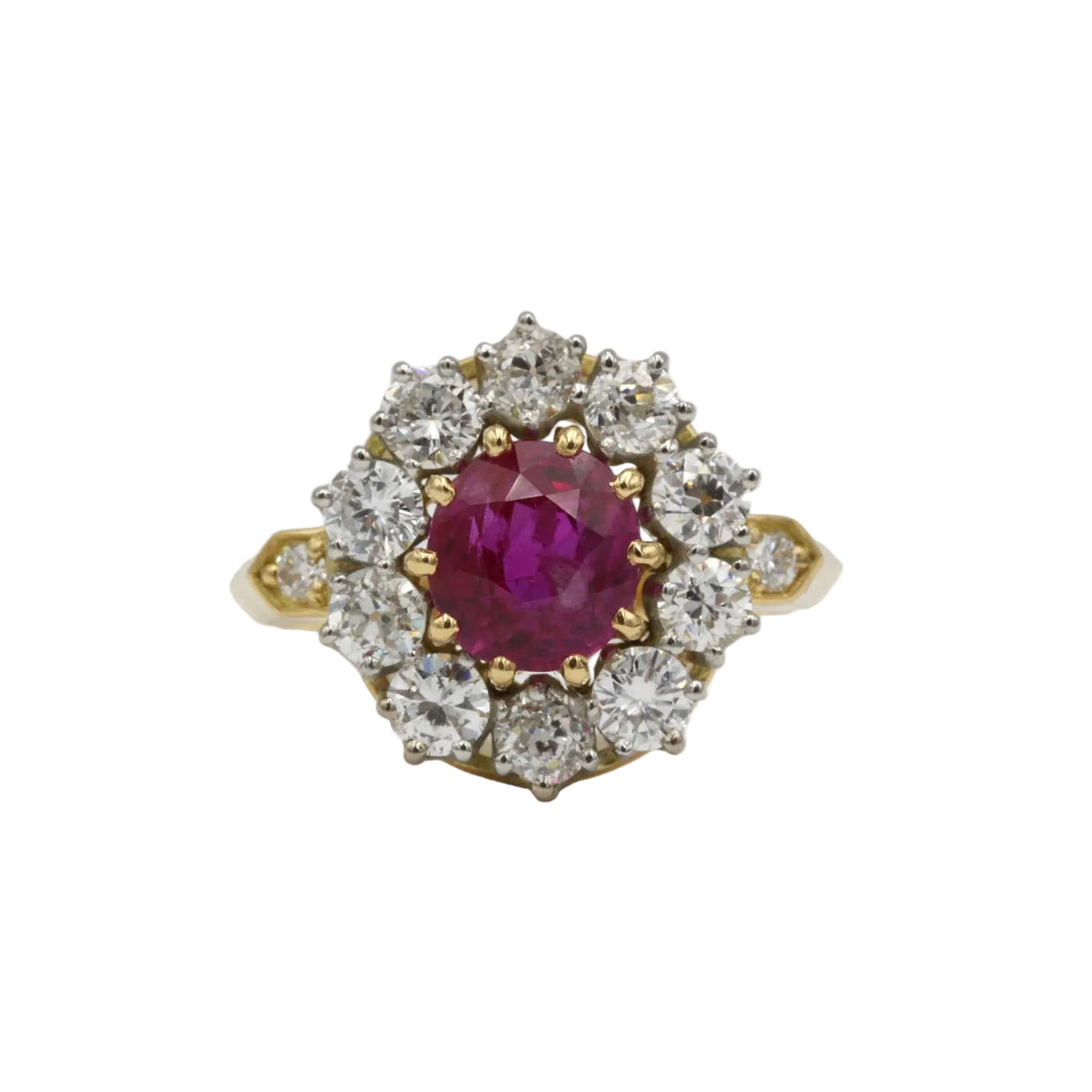 Bague Marguerite en or jaune, platine, rubis et diamants