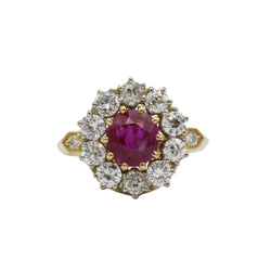 Bague Marguerite en or jaune, platine, rubis et diamants