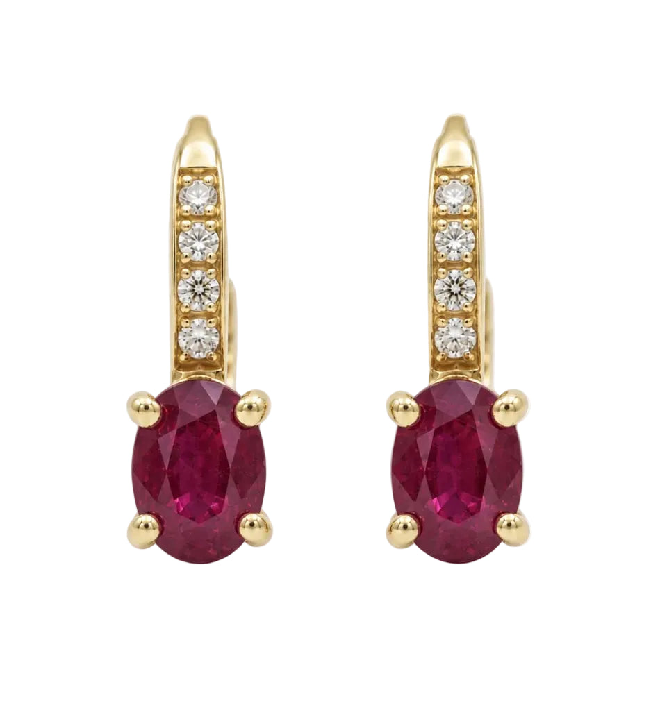 Boucles d'oreilles Dormeuses en or jaune, rubis et diamants