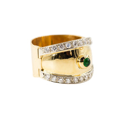 Bague en or jaune, diamants et cabochon d'émeraude