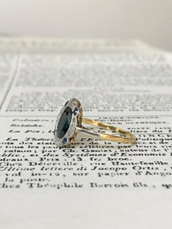 Bague Art-Déco en or jaune 18K et platine saphir et diamants