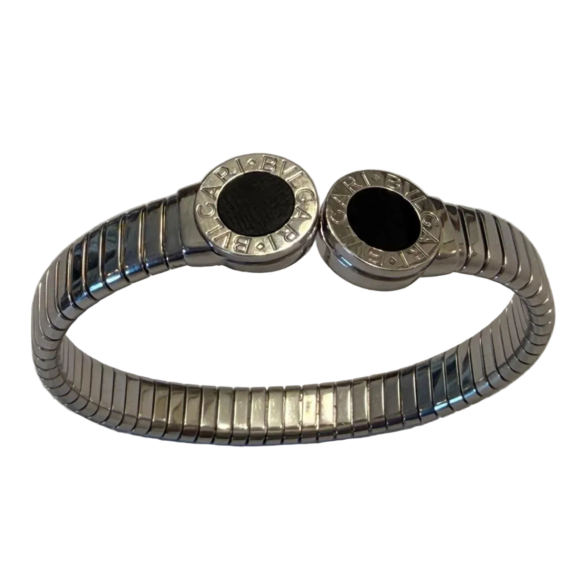 Bracelet Jonc BULGARI "Bvlgari Bvlgari" en acier inoxydable et onyx
