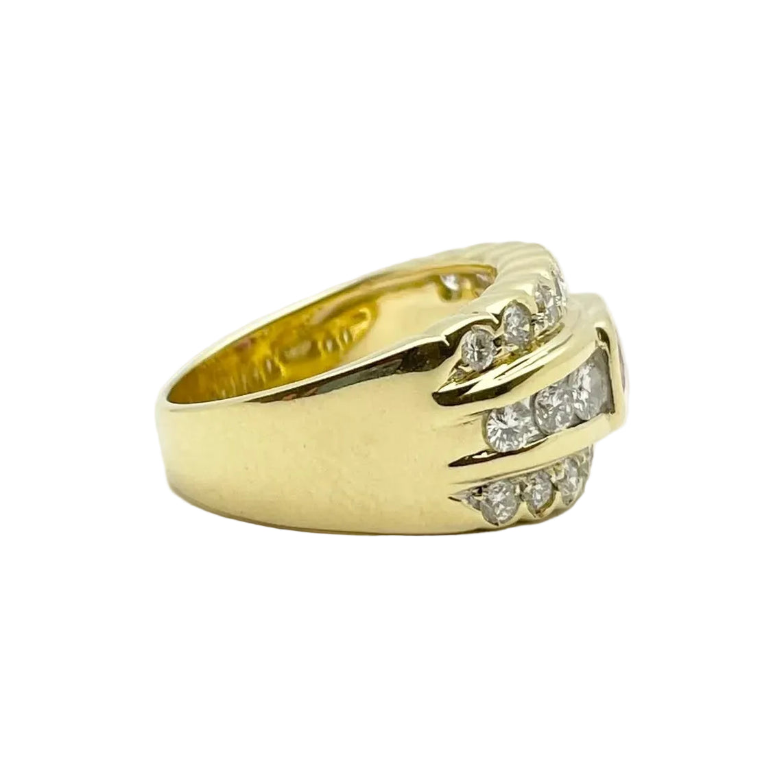 Bague Bandeau en or jaune, rubis et diamants