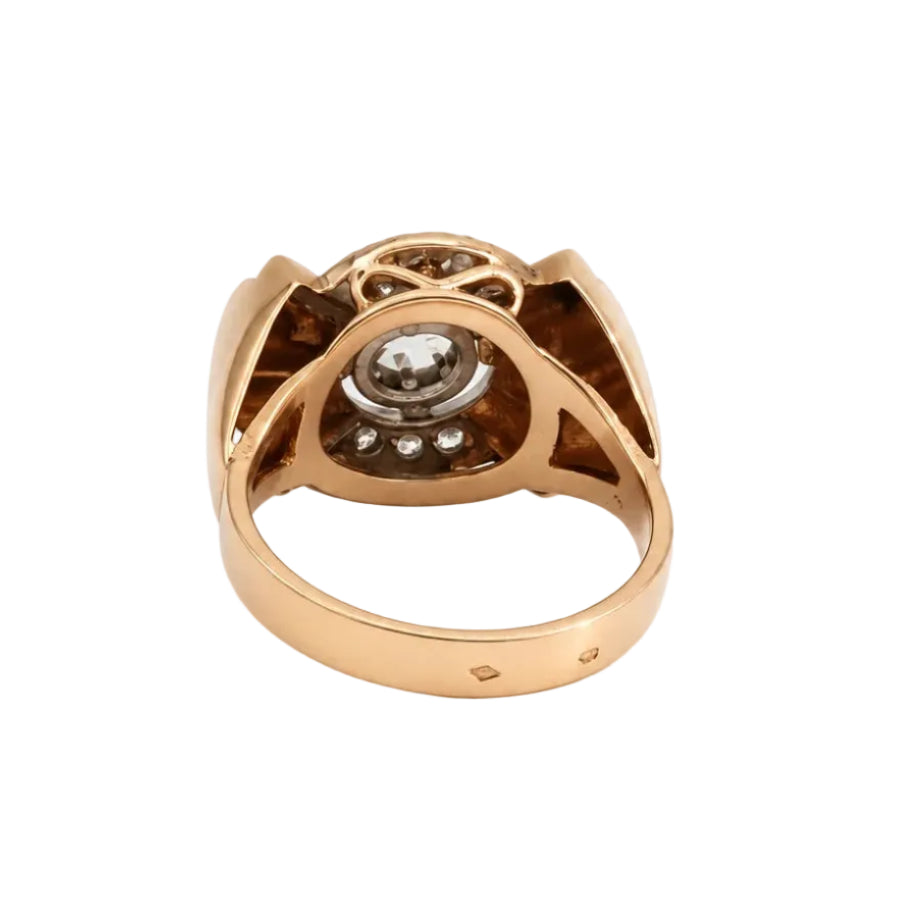 Bague Tank en or rose, platine et diamants