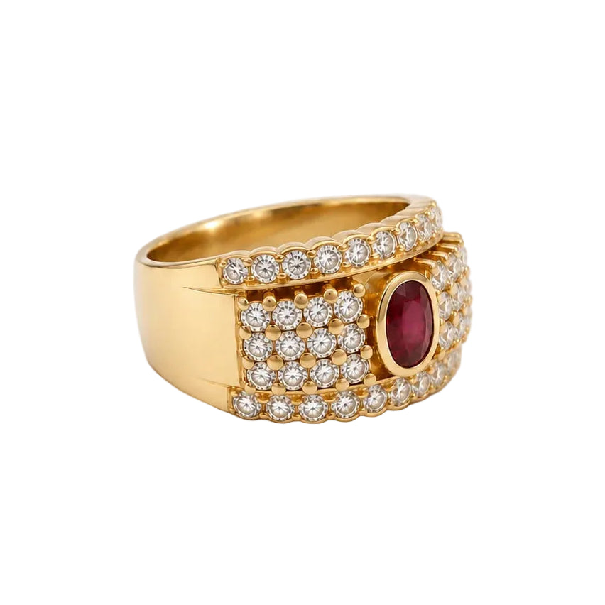 Bague Pavée en or jaune, rubis et diamants