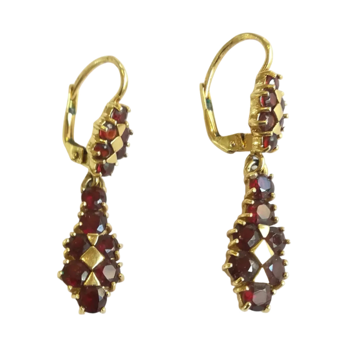 Boucles d'oreilles Dormeuses en or jaune et grenats