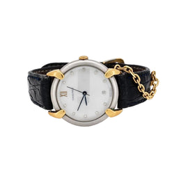 Montre CHAUMET Elysée GM en or jaune, acier, cuir et diamants