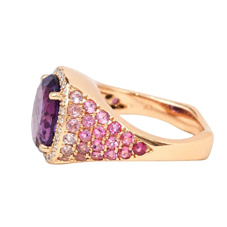 Bague Cocktail en or rose, améthyste, tourmalines et diamants
