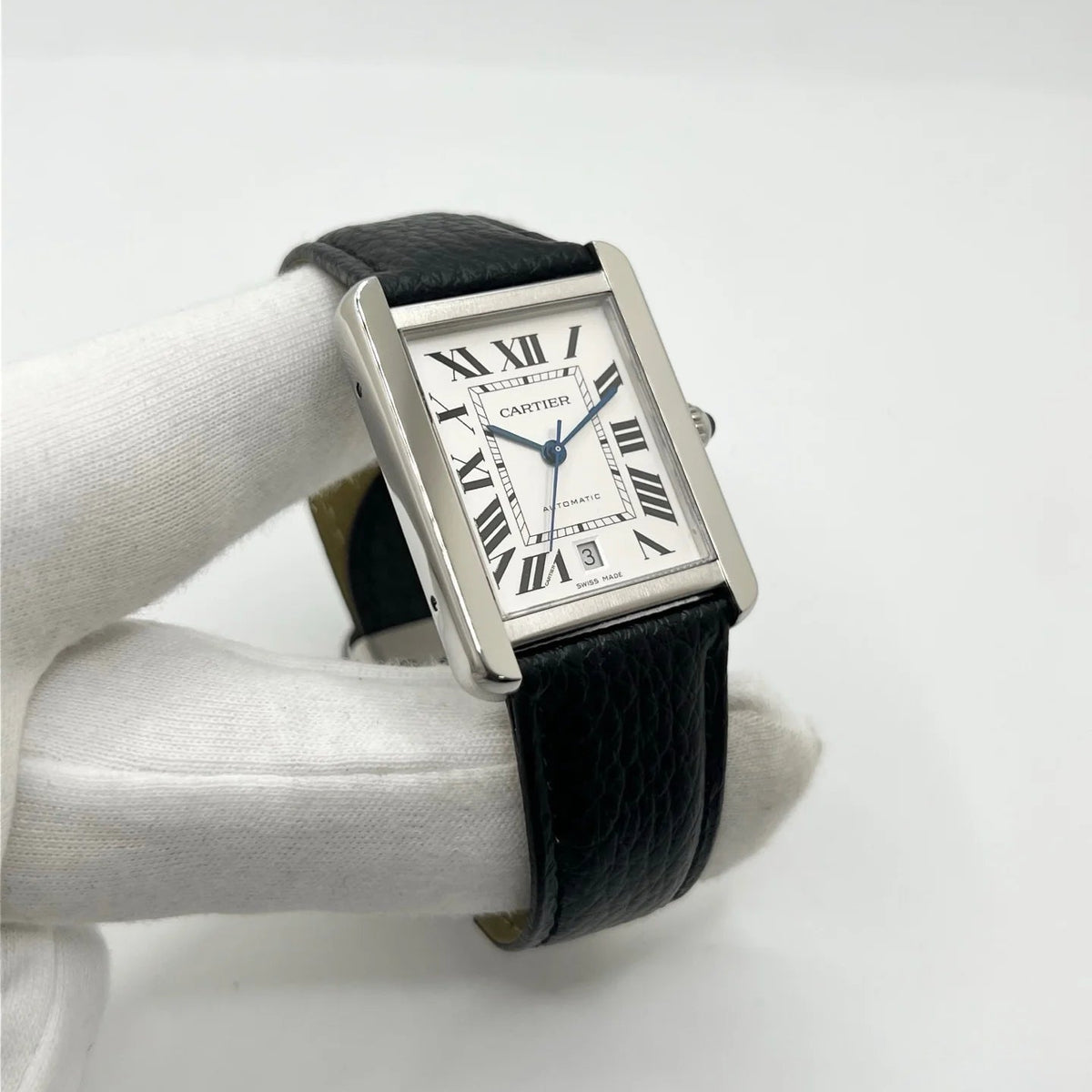 Montre CARTIER "Tank Solo XL" en acier et cuir